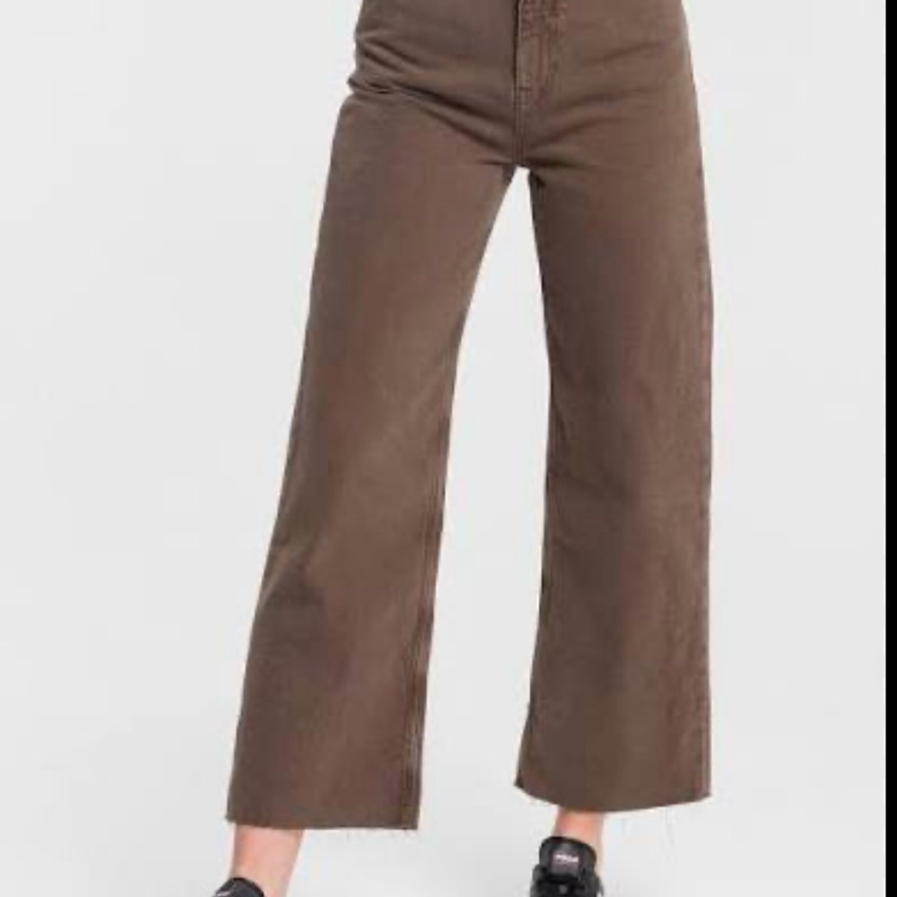 Dark Brownish Grey Wide Leg Ankle Pants
